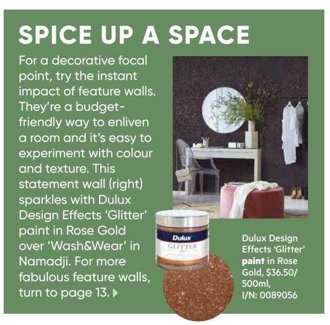Dulux design effects 'glitter' paint in rose gold offer at Bunnings
