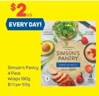 Foodland Simson's Pantry 4 Pack Wraps 180g offer
