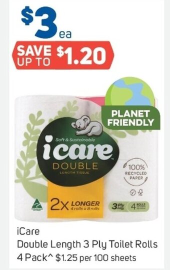 Foodland iCare Double Length 3 Ply Toilet Rolls 4 Pack offer