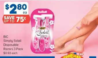 Foodland BiC Simply Soleil Disposable Razors 3 Pack offer