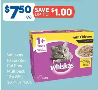 Foodland Whiskas Favourites Cat Food Multipack 12x85g offer