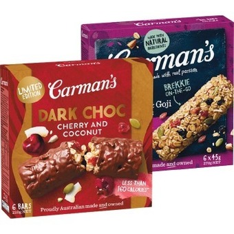 Woolworths Carman’s muesli bars 110-270g pk 5/6 offer