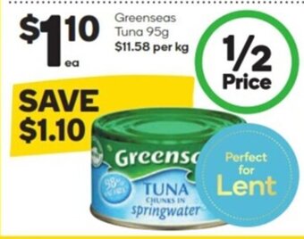 Woolworths Greenseas tuna 95g offer