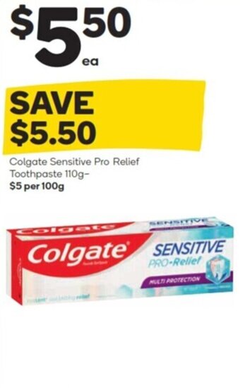 Woolworths Colgate sensitive pro relief toothpaste 110g offer