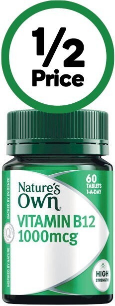 Woolworths Nature’s own vitamin b12 1000mcg tablets pk 60~ offer