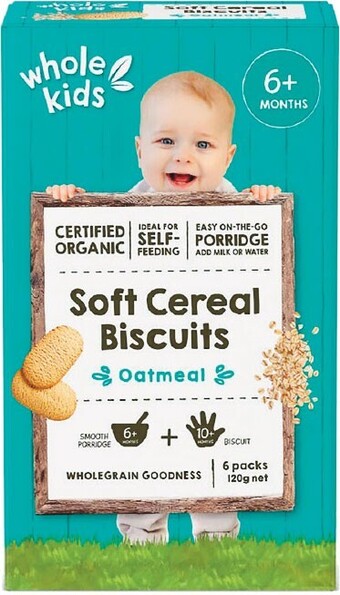 Whole kids organic soft cereal biscuits 120g pk 6