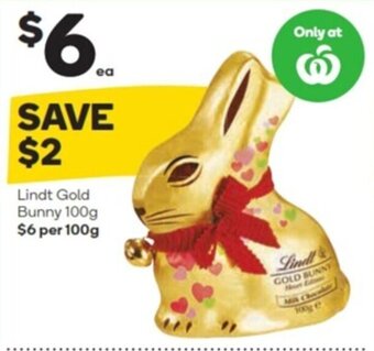 Woolworths Lindt gold bunny 100g offer