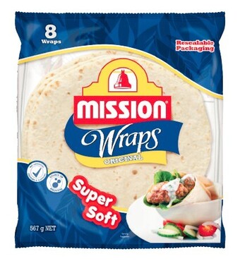 Coles Mission wraps 8 pack 567g offer