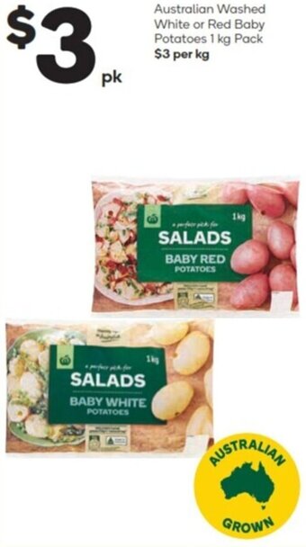 Woolworths Australian washed white or red baby potatoes 1 kg pack offer