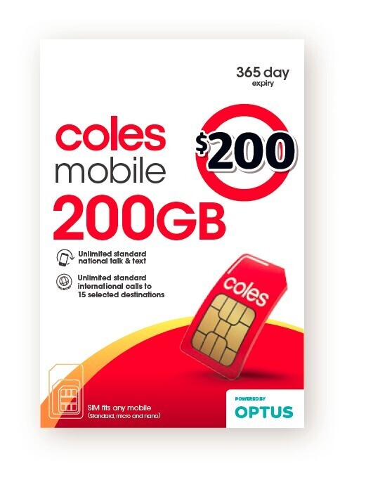 Coles mobile 200 prepaid sim offer at Coles