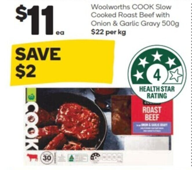 Woolworths COOK slow cooked roast beef with onion & garlic gravy 500g