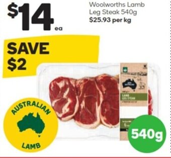 Woolworths Woolworths lamb leg steak 540g offer