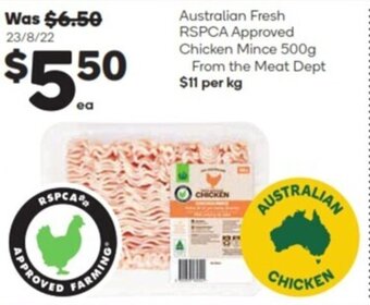 Woolworths Australian fresh RSPCA approved chicken mince 500g from the meat dept offer