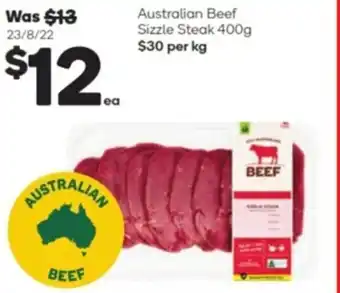 Woolworths Australian beef sizzle steak 400g offer