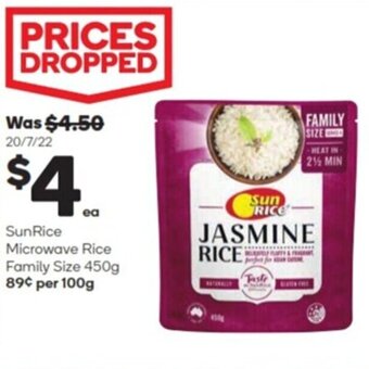 Woolworths Sunrice microwave rice family size 450g offer