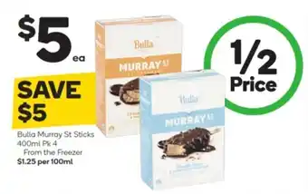 Woolworths Bulla marray st sticks 400ml pk 4 from the freezer offer
