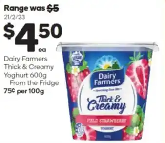 Woolworths Dairy farmers thick & creamy yoghurt 600g from the fridge offer