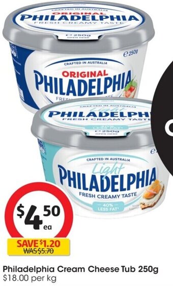 Coles Philadelphia Cream Cheese Tub 250g offer