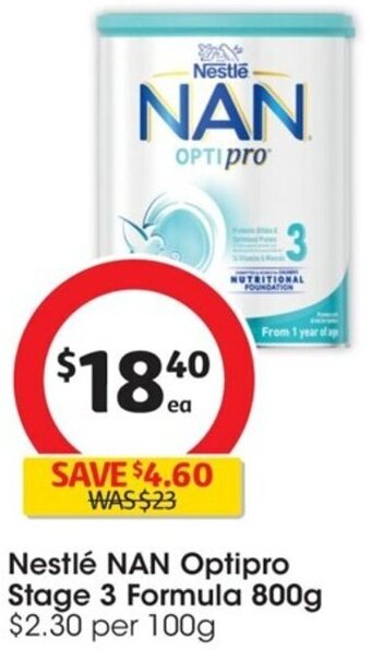 Coles Nestlé NAN Optipro Stage 3 Formula 800g offer