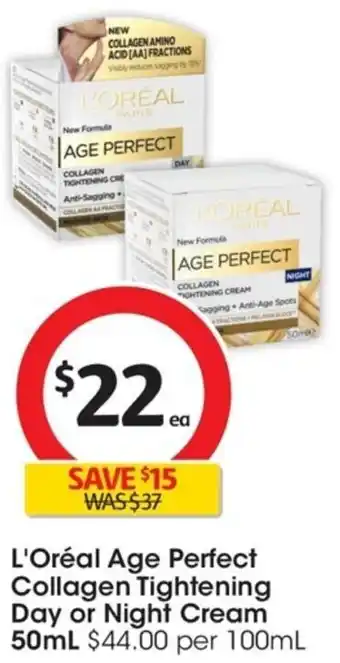 Coles L'Oréal Age Perfect Collagen Tightening Day or Night Cream 50 ml offer