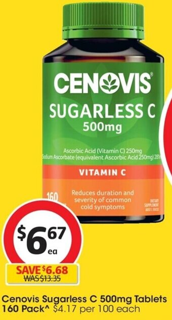 Coles Cenovis Sugarless C 500mg Tablets 160 Pack offer