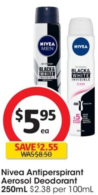 Coles Nivea Antiperspirant Aerosol Deodorant 250ml offer