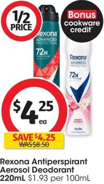 Coles Rexona Antiperspirant Aerosol Deodorant 220ml offer