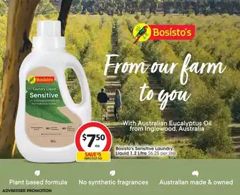 Coles Bosisto's Sensitive Laundry Liquid 1.2 Litre offer