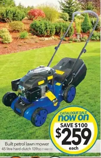 Cheap as Chips Built Petrol Mower 45 Litre Hard Lunch 139cc offer
