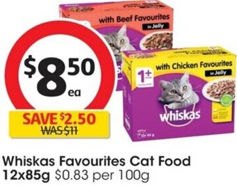 Coles Whiskas Favourites Cat Food 12x85g offer