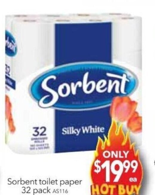 Sorbent Toilet Paper 32 Pack offer at Cheap as Chips