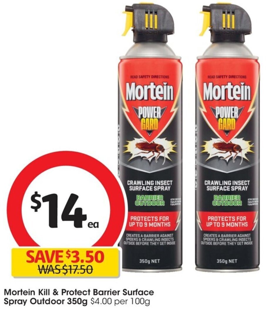 Mortein Kill & Protect Barrier Surface Spray Outdoor or 350g offer at Coles