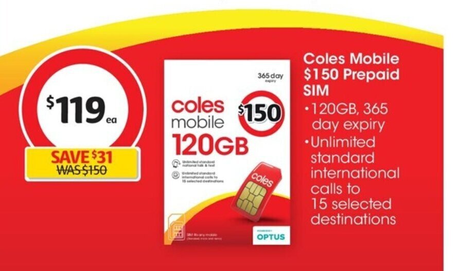Coles Mobile 1 50 Prepaid Sim offer at Coles