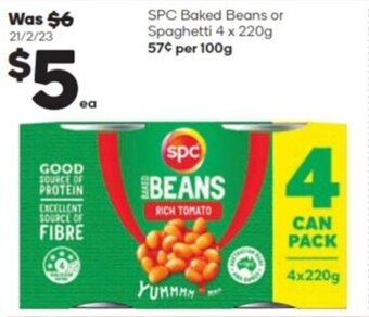 Woolworths SPC Baked Beans Or Spaghetti 4 x 220g offer
