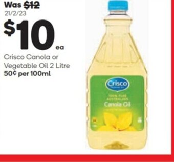 Woolworths Crisco Canola Or Vegetable Oil 2 Litre offer