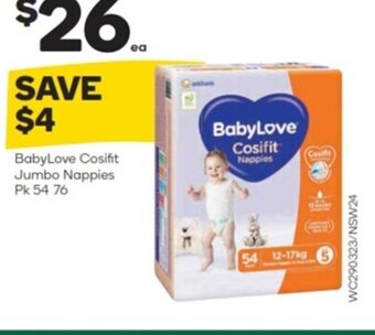 Woolworths BabyLove Cosifit Jumbo Nappies Pk 54 76 offer