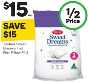 Woolworths Tontine Sweet Dreams High Firm Pillow Pk 2 offer