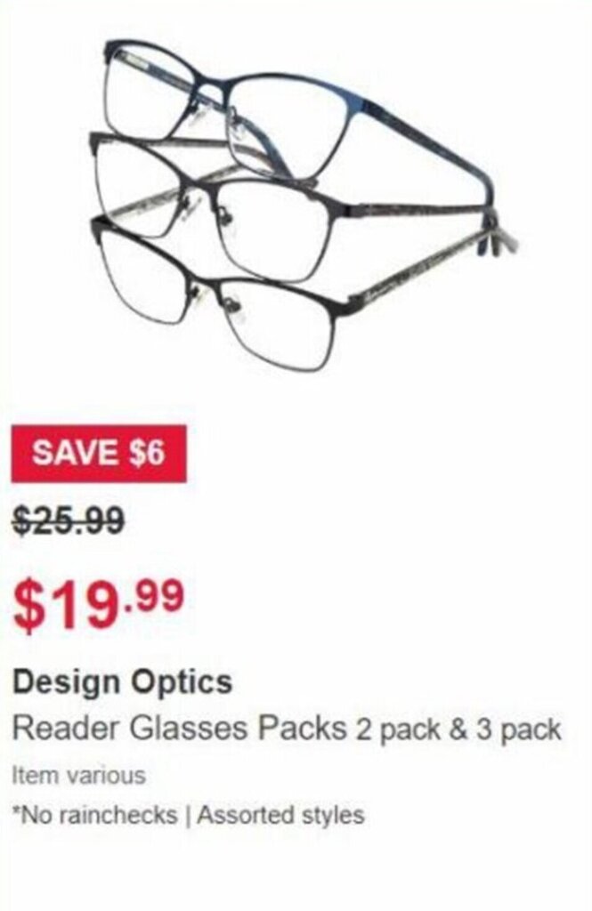 Design Optics Reader Glasses Packs 2 Pack & 3 Pack offer at Costco