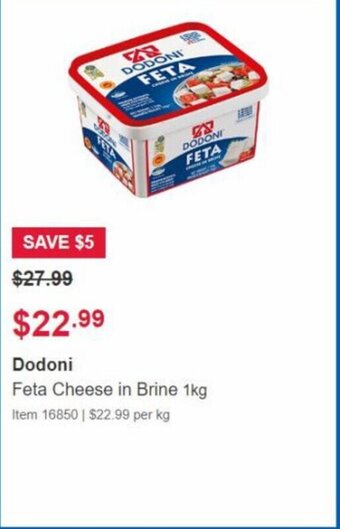 Costco Dodoni Feta Cheese In Brine 1Kg offer