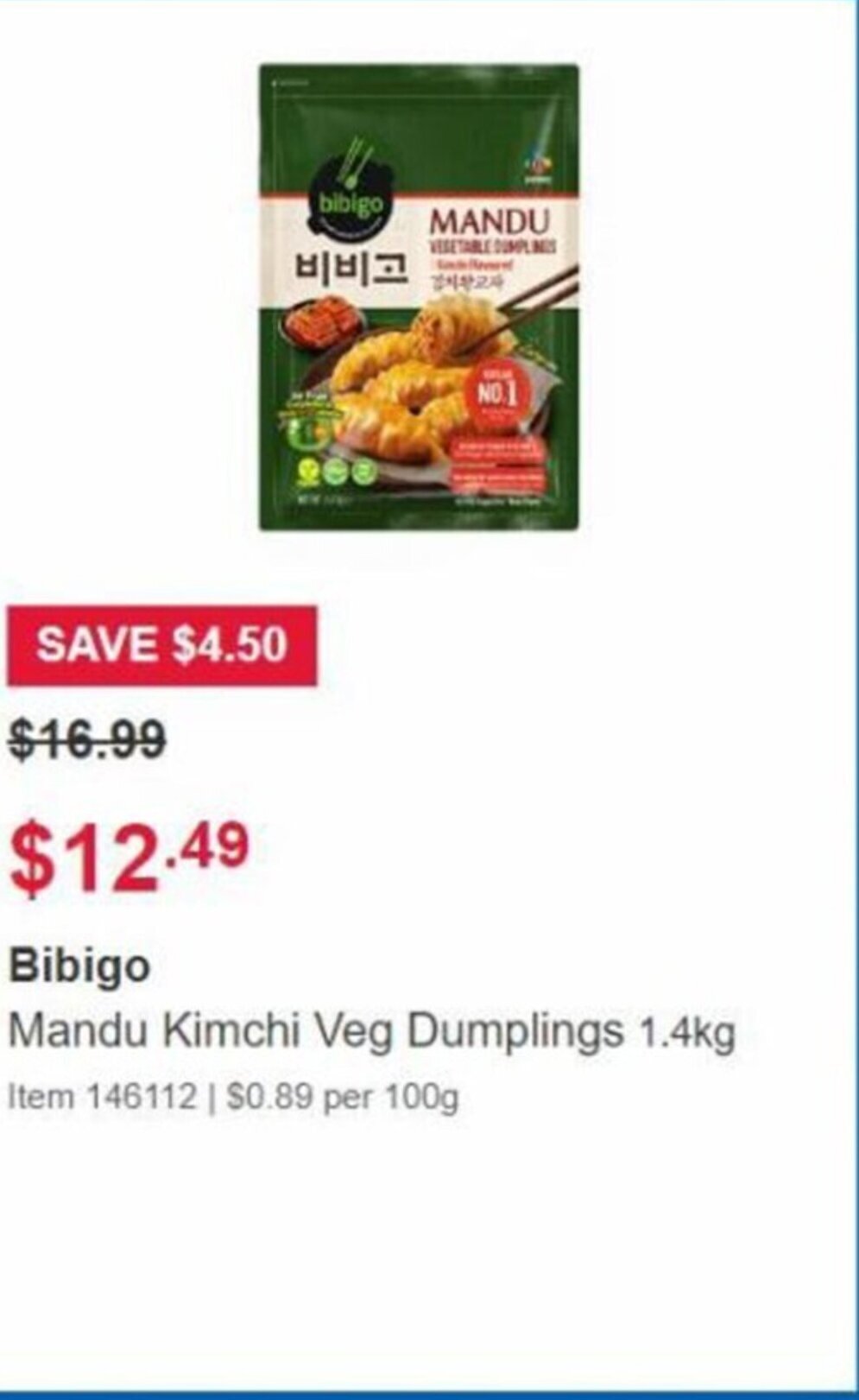 Bibigo Mandu Kimchi Veg Dumplings 1.4kg offer at Costco