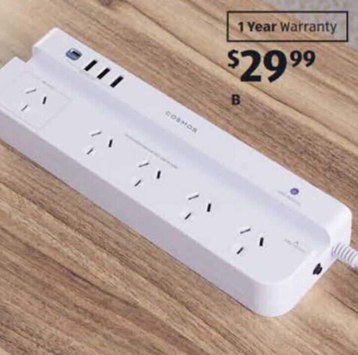 5Outlet Powerboard with Builtin Tablet Holder offer at ALDI