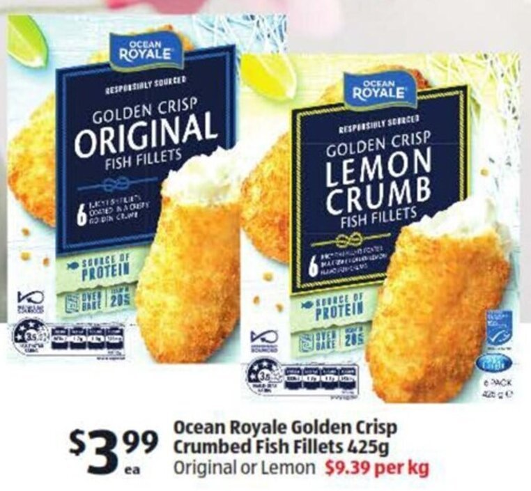 Ocean Royale Golden Crisp Crumbed Fish Fillets 425g offer at ALDI