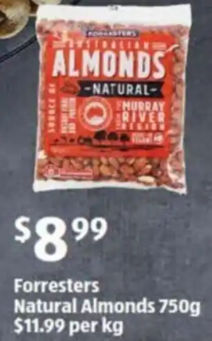 ALDI Forresters Natural Almonds 750g offer