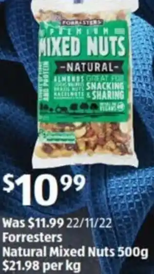 ALDI Forresters Natural Mixed Nuts 500g offer