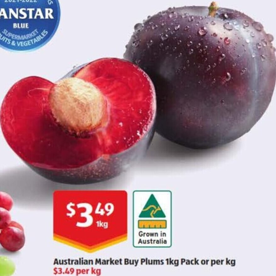Australian Market Buy Plums 1kg Pack or per kg offer at ALDI