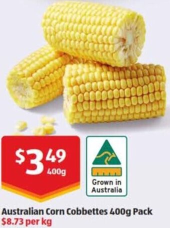 ALDI Australian Corn Cobbettes 400g Pack offer