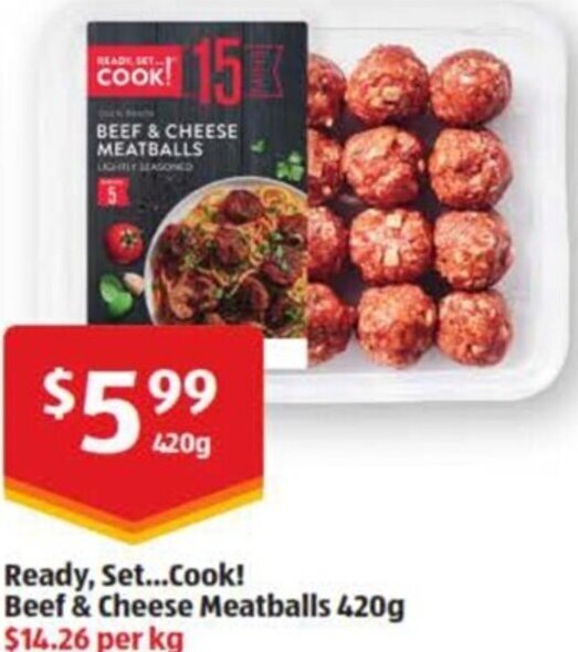 Ready, Set... Cook! Beef & Cheese Meatballs 420g offer at ALDI