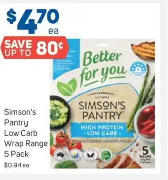 Foodland Simson's Pantry Low Carb Wrap Range 5 Pack offer