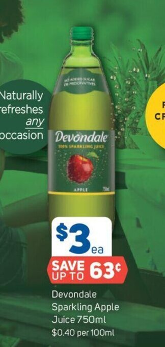 Foodland Devondale Sparkling Apple Juice 750ml offer