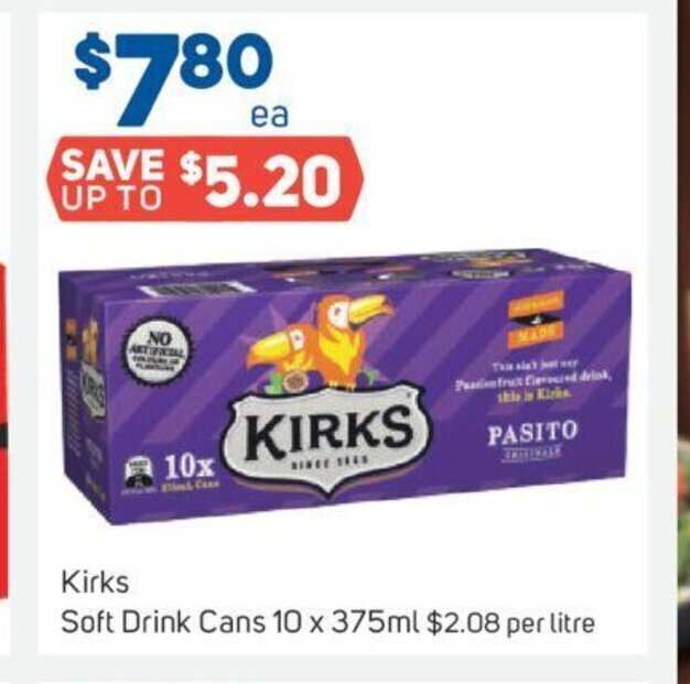 Kirks Soft Drinks Cans 10 x 375ml offer at Foodland